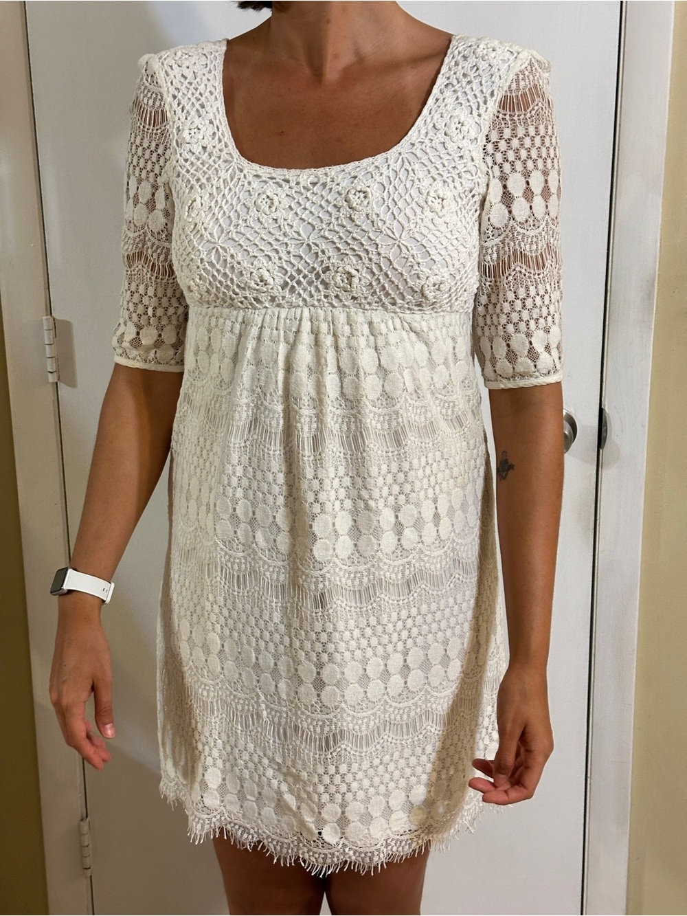 Solitaire Ivory Crochet Lace Mini Dress Small